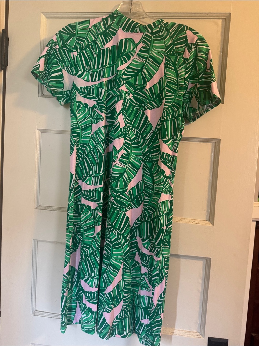 Lilly Pulitzer Green Leaf Print Mini Dress with Pink Accents